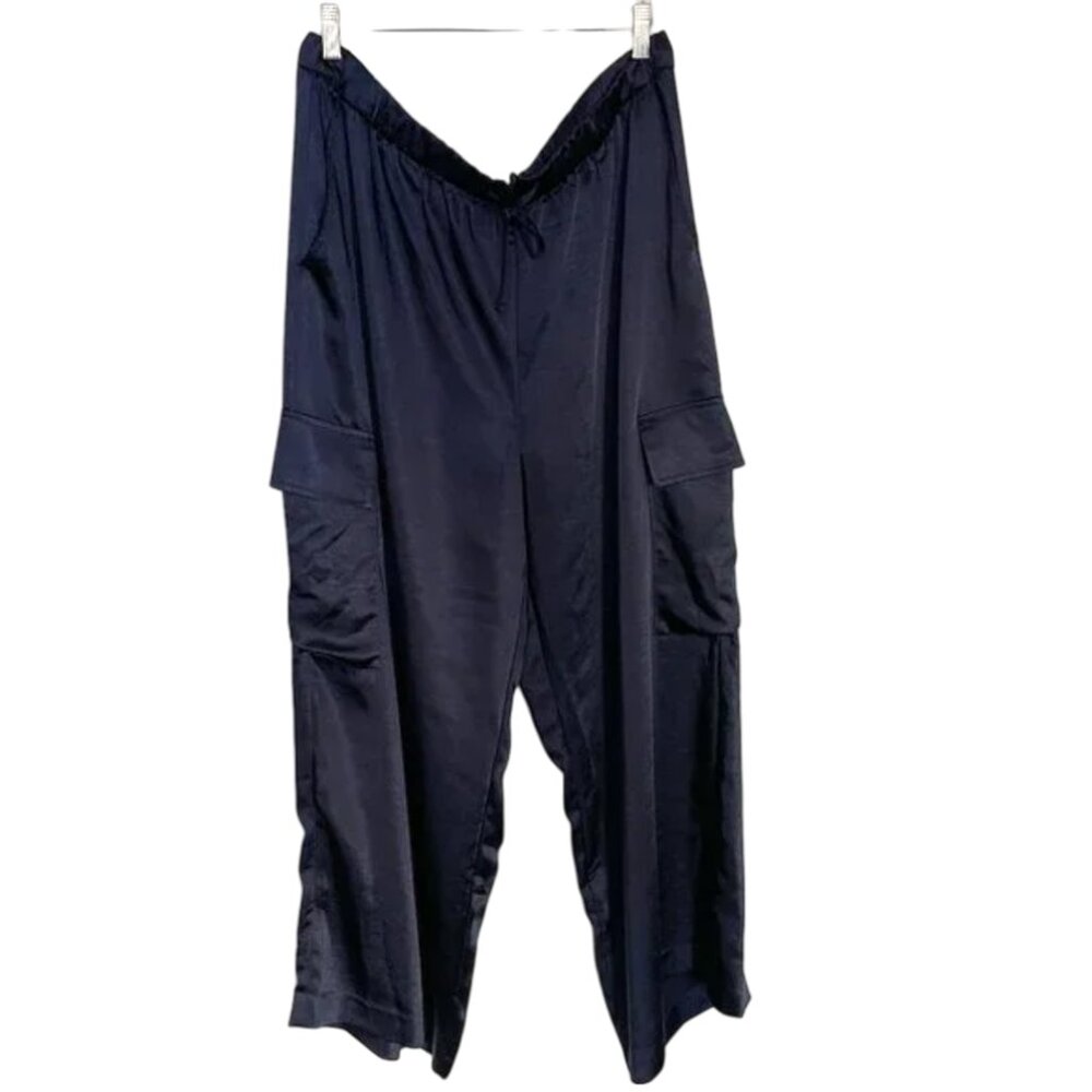 Navy Blue Gap Wide Leg Satin Cargo Pants